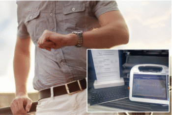 Person checking time using smartwatch