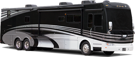 Black and white RV side view
